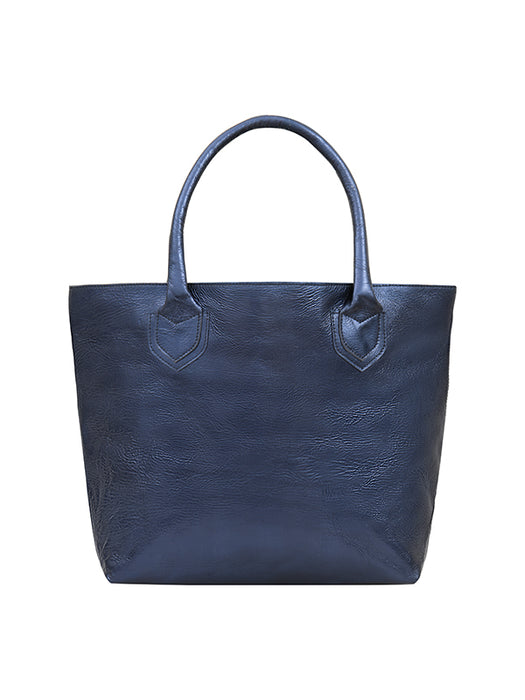 LE CABAS SYLVETTE EN CUIR METALLISE BLEU MARINE