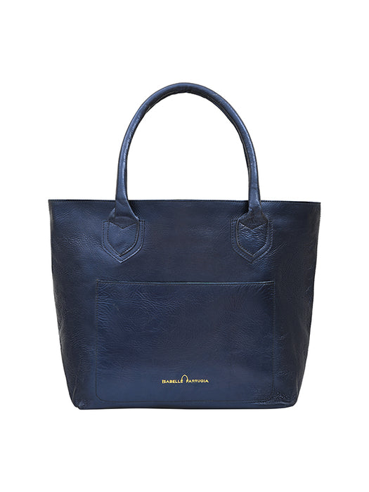 LE CABAS SYLVETTE EN CUIR METALLISE BLEU MARINE