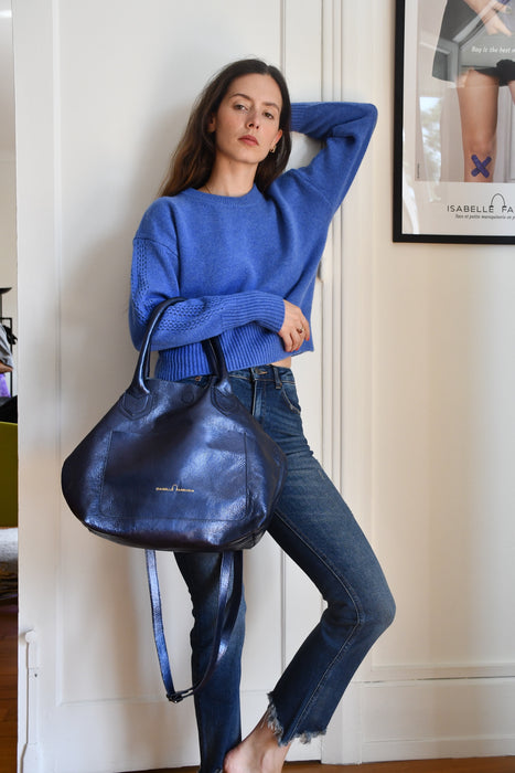 LE CABAS SYLVETTE EN CUIR METALLISE BLEU MARINE