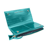 LE PORTEFEUILLE SOPHIA EN CUIR METALLISE TURQUOISE