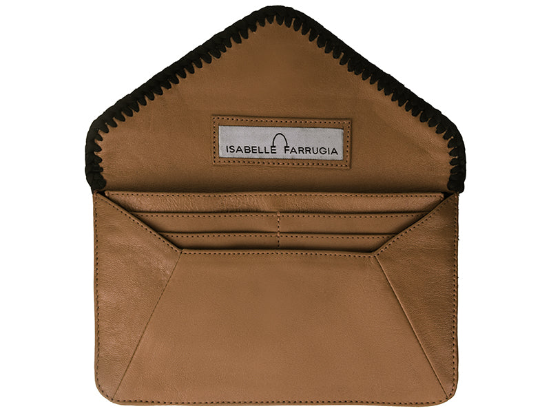 LE PORTEFEUILLE POCHETTE  RENEE EN CUIR CAMEL
