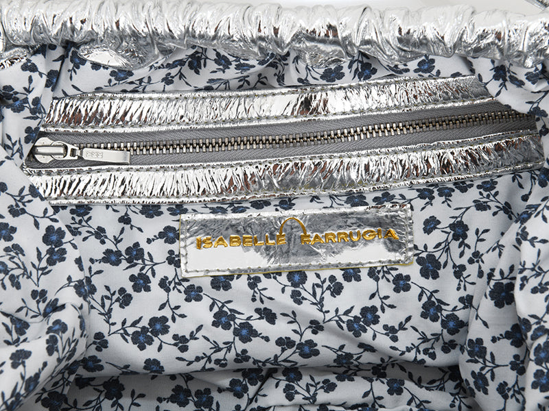 LA POCHETTE SAC DENISE EN CUIR METALLISE ARGENT