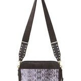 Le Sac Léa en daim chocolat et en serpent d'eau lilas
